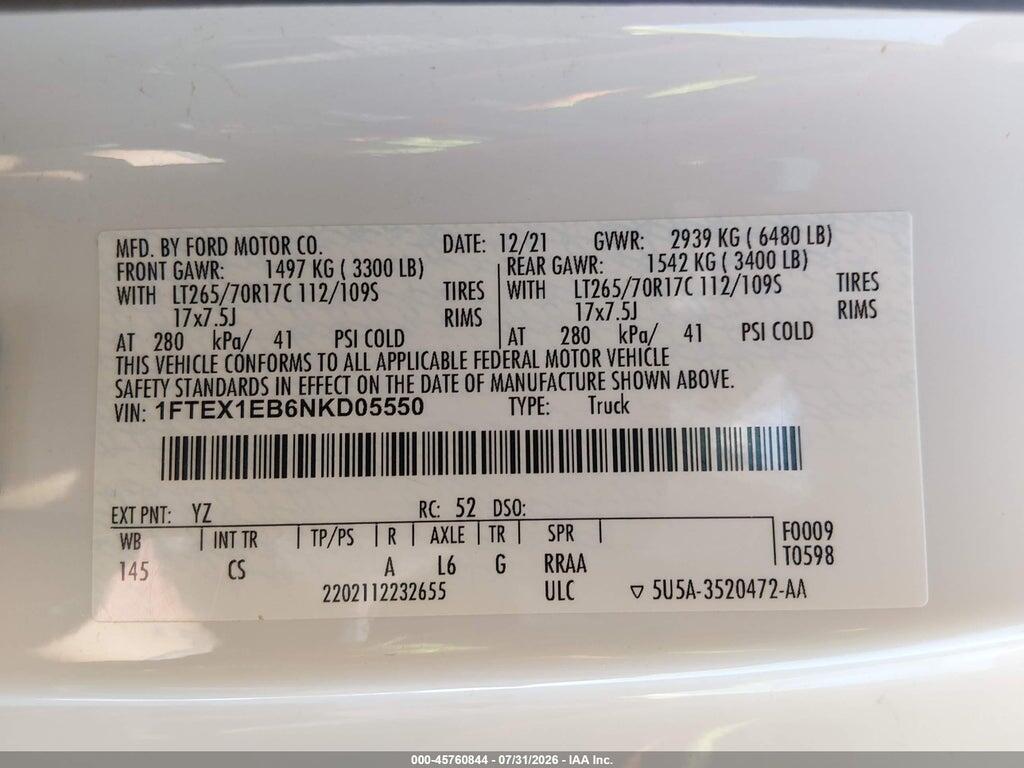 1FTEX1EB6NKD05550 2022 FORD F-150 photo no. 9