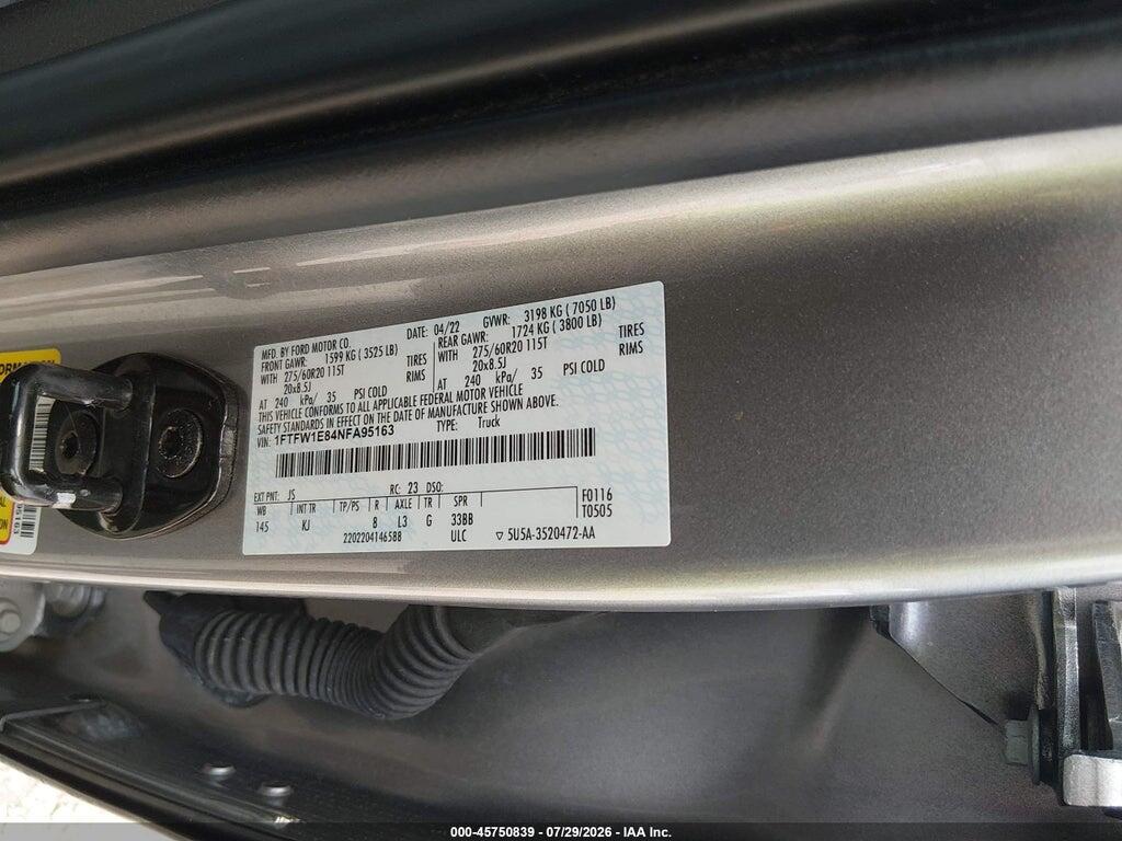 1FTFW1E84NFA95163 2022 FORD F-150 photo no. 9