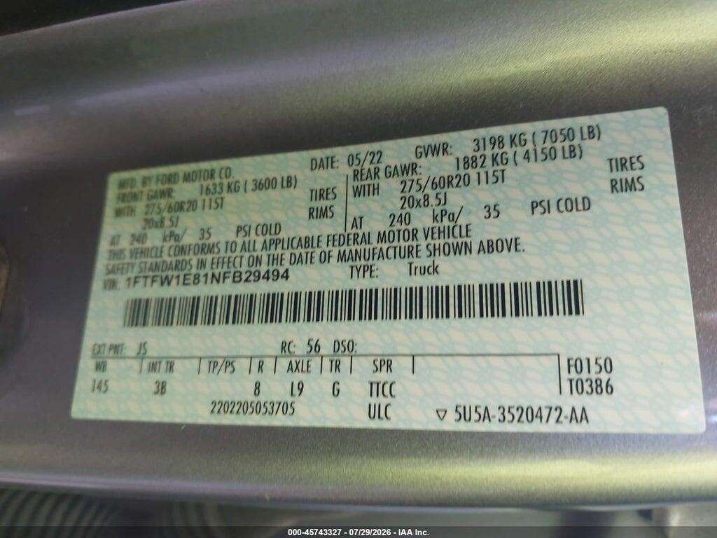 1FTFW1E81NFB29494 2022 FORD F-150 photo no. 9