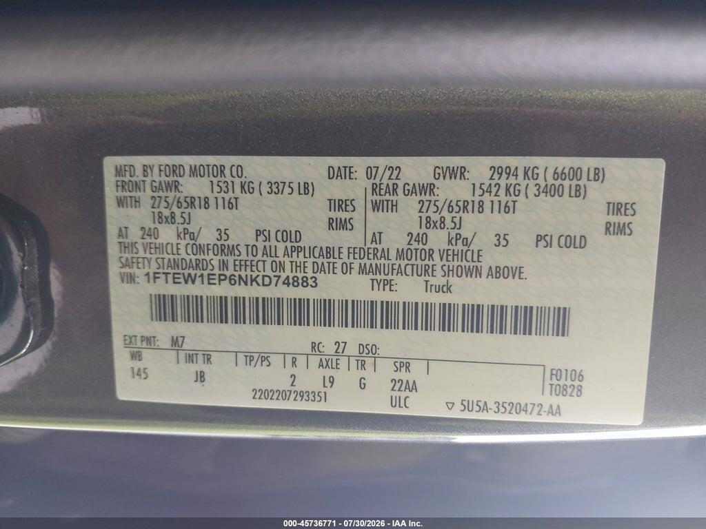 1FTEW1EP6NKD74883 2022 FORD F-150 photo no. 9