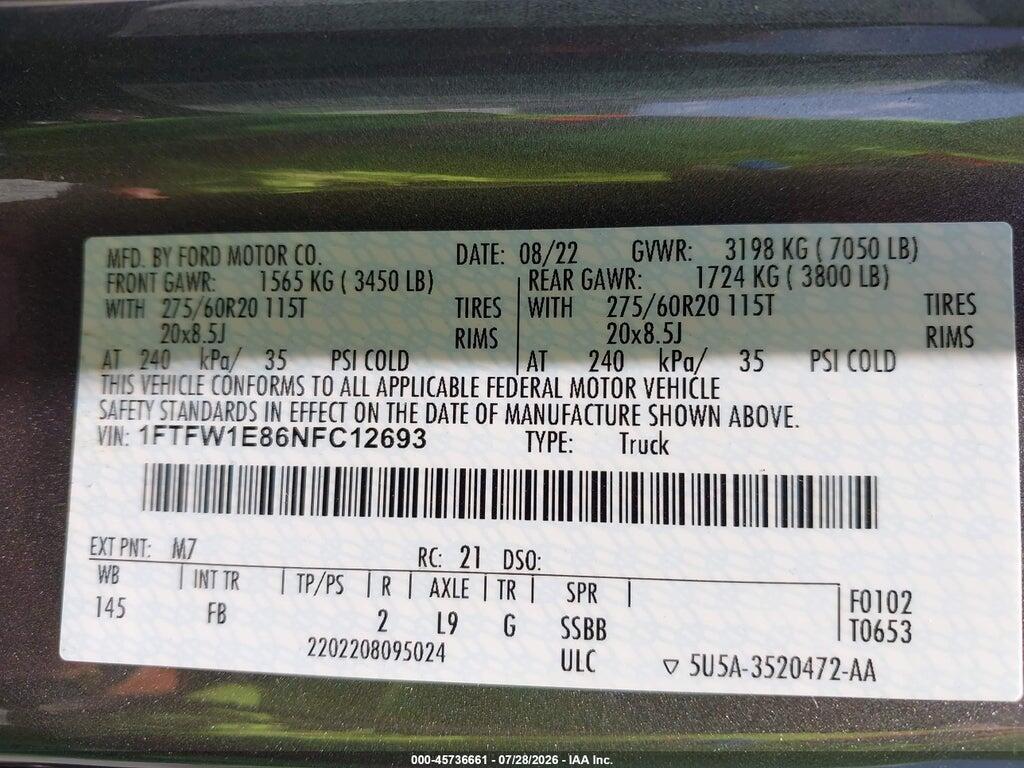 1FTFW1E86NFC12693 2022 FORD F-150 photo no. 9