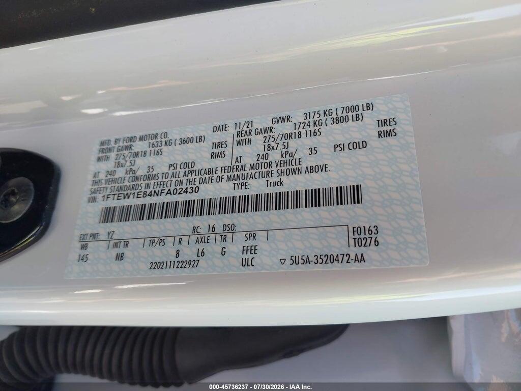 1FTEW1E84NFA02430 2022 FORD F-150 photo no. 9