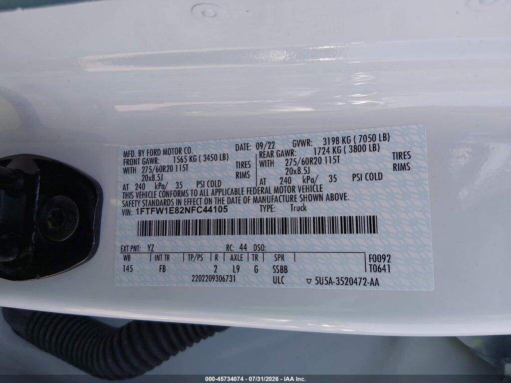 1FTFW1E82NFC44105 2022 FORD F-150 photo no. 9
