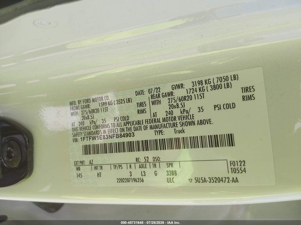 1FTFW1E83NFB84903 2022 FORD F-150 photo no. 9