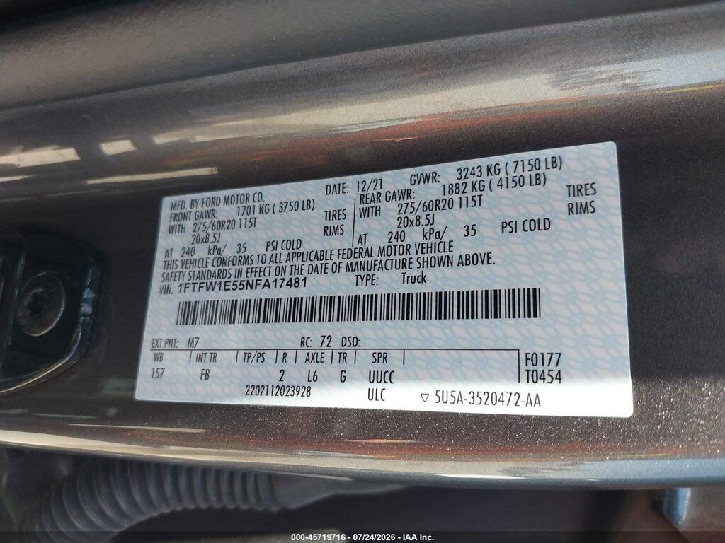 1FTFW1E55NFA17481 2022 FORD F-150 photo no. 9