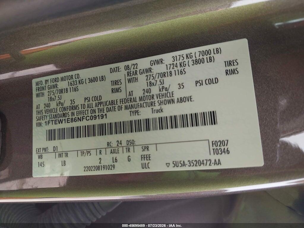 1FTEW1E86NFC09191 2022 FORD F-150 photo no. 9