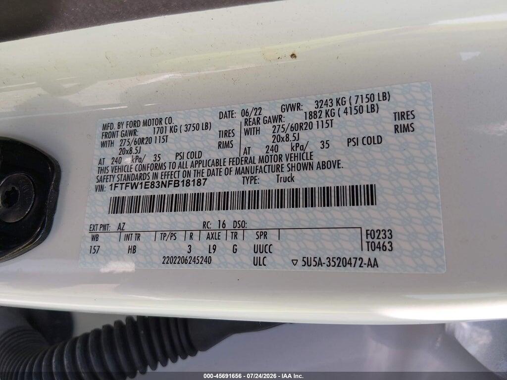 1FTFW1E83NFB18187 2022 FORD F-150 photo no. 9