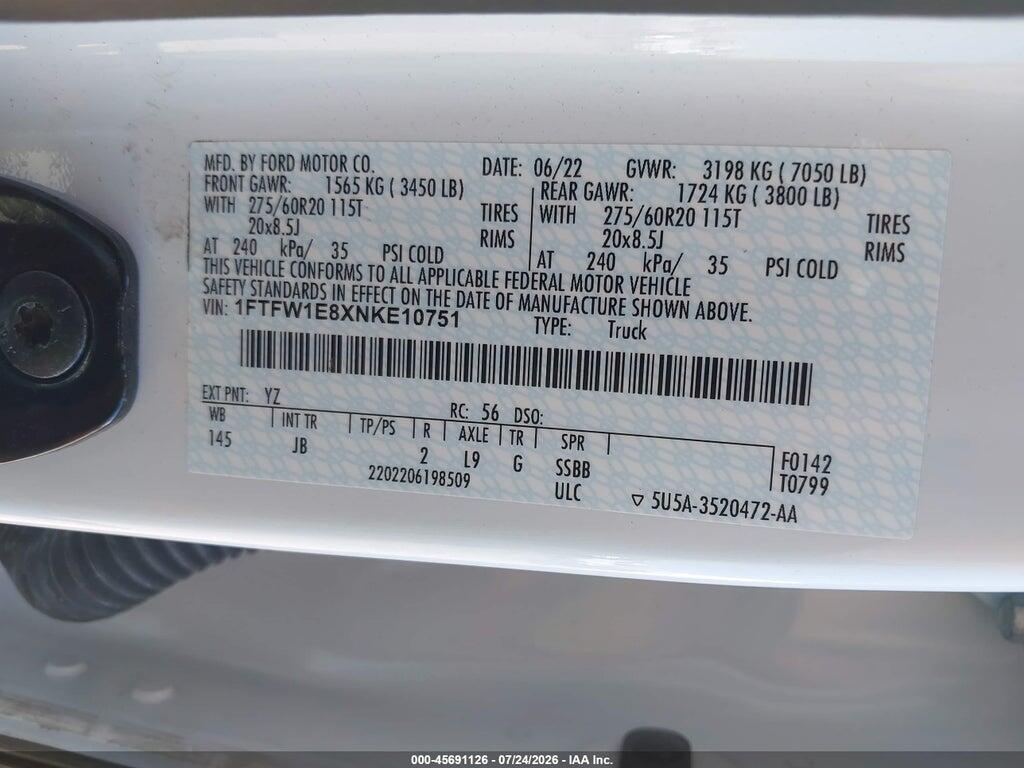 1FTFW1E8XNKE10751 2022 FORD F-150 photo no. 9