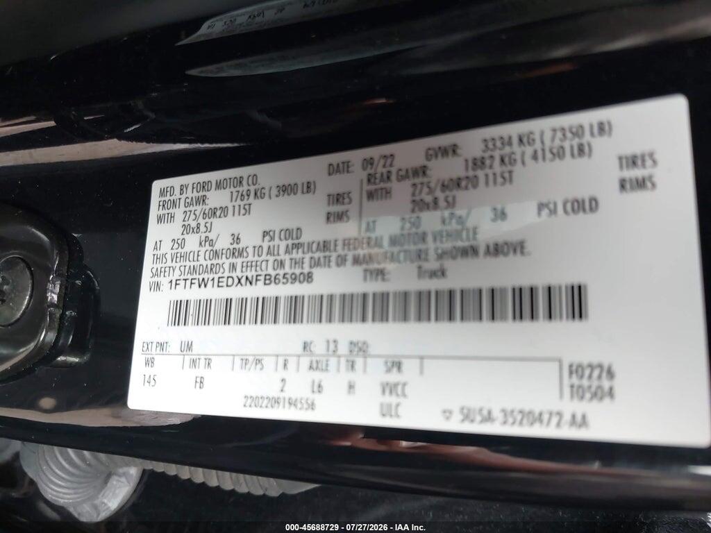 1FTFW1EDXNFB65908 2022 FORD F-150 photo no. 9