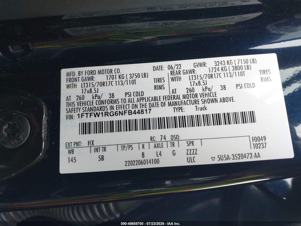 1FTFW1RG6NFB44817 2022 FORD F-150 photo no. 9