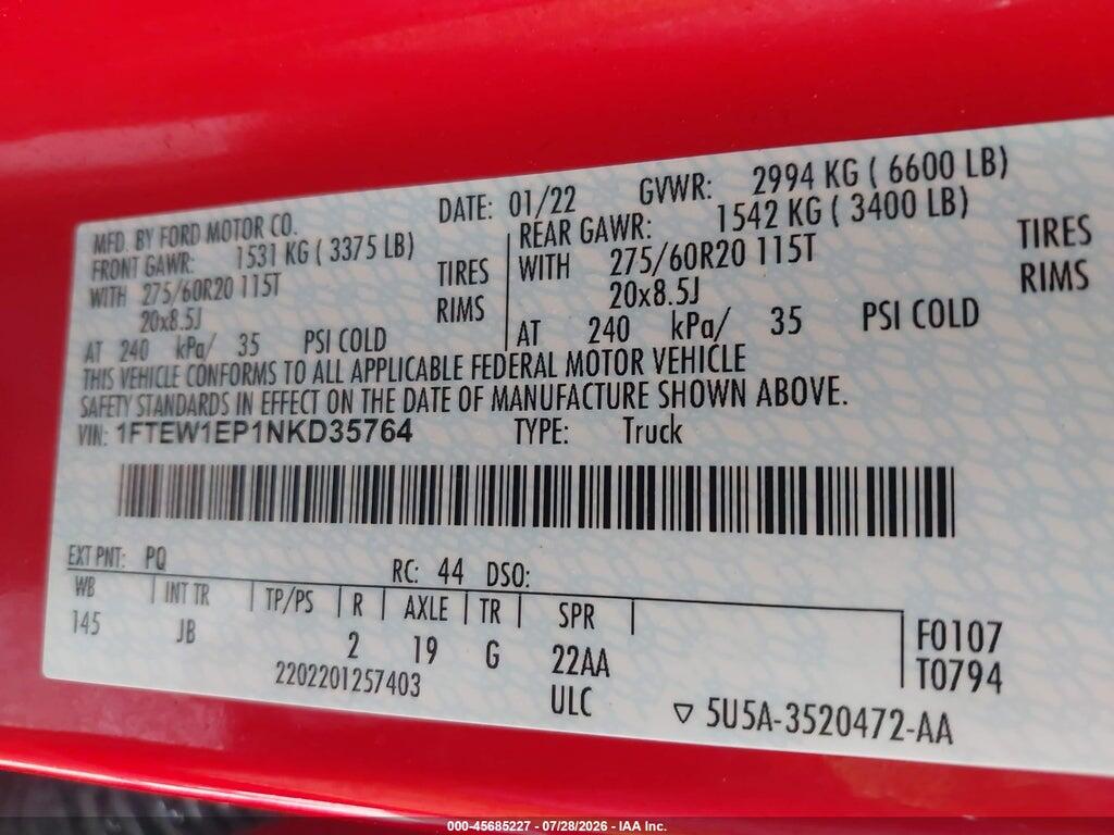 1FTEW1EP1NKD35764 2022 FORD F-150 photo no. 9