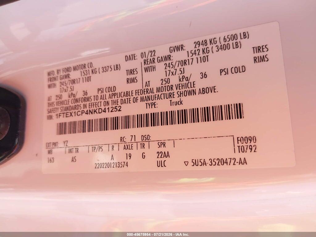 1FTEX1CP4NKD41252 2022 FORD F-150 photo no. 9