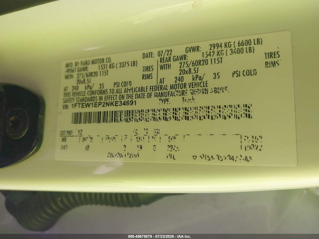 1FTEW1EP2NKE34691 2022 FORD F-150 photo no. 9