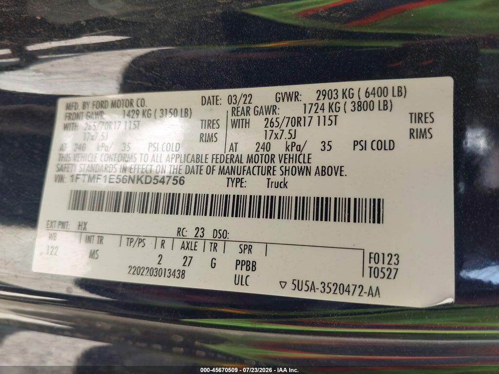 1FTMF1E56NKD54756 2022 FORD F-150 photo no. 8