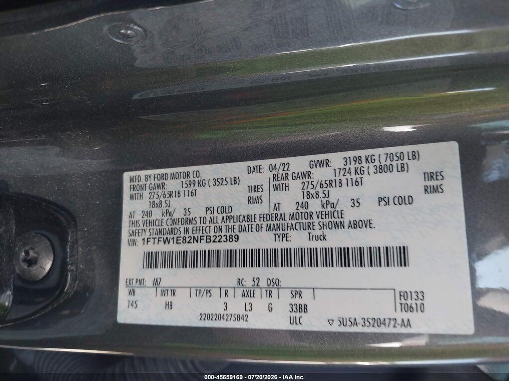 1FTFW1E82NFB22389 2022 FORD F-150 photo no. 9