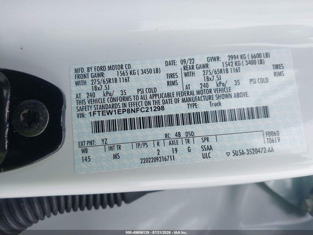 1FTEW1EP8NFC21298 2022 FORD F-150 photo no. 9