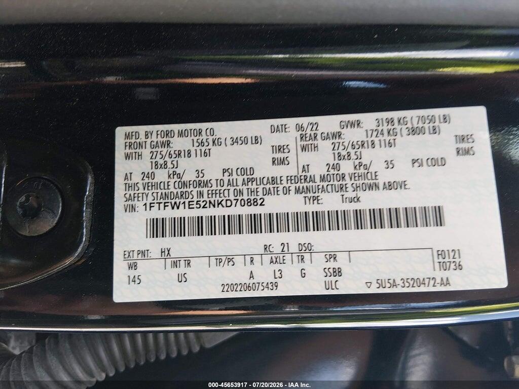 1FTFW1E52NKD70882 2022 FORD F-150 photo no. 9