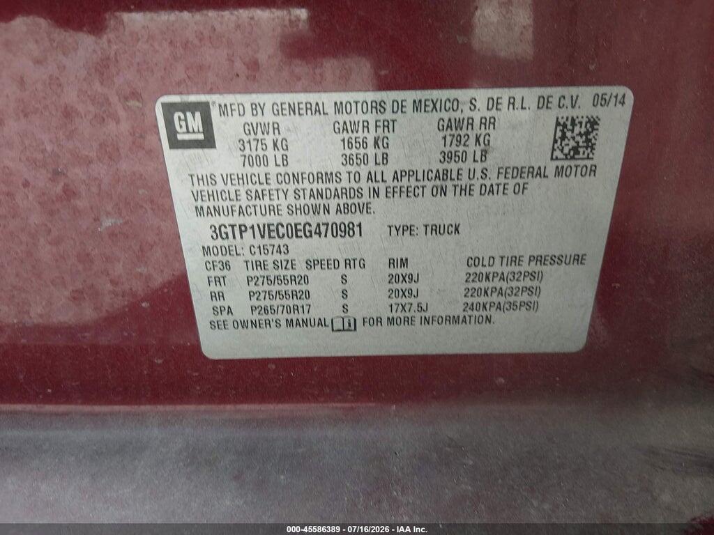 3GTP1VEC0EG470981 2014 GMC SIERRA 1500 photo no. 9