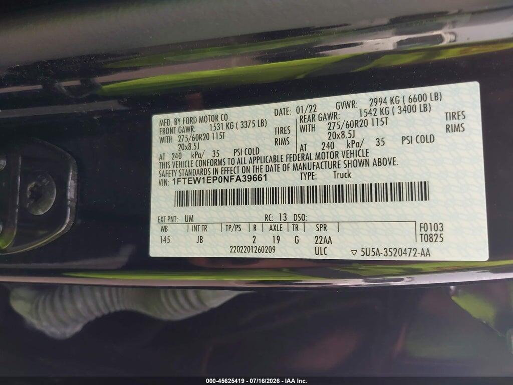 1FTEW1EP0NFA39661 2022 FORD F-150 photo no. 9