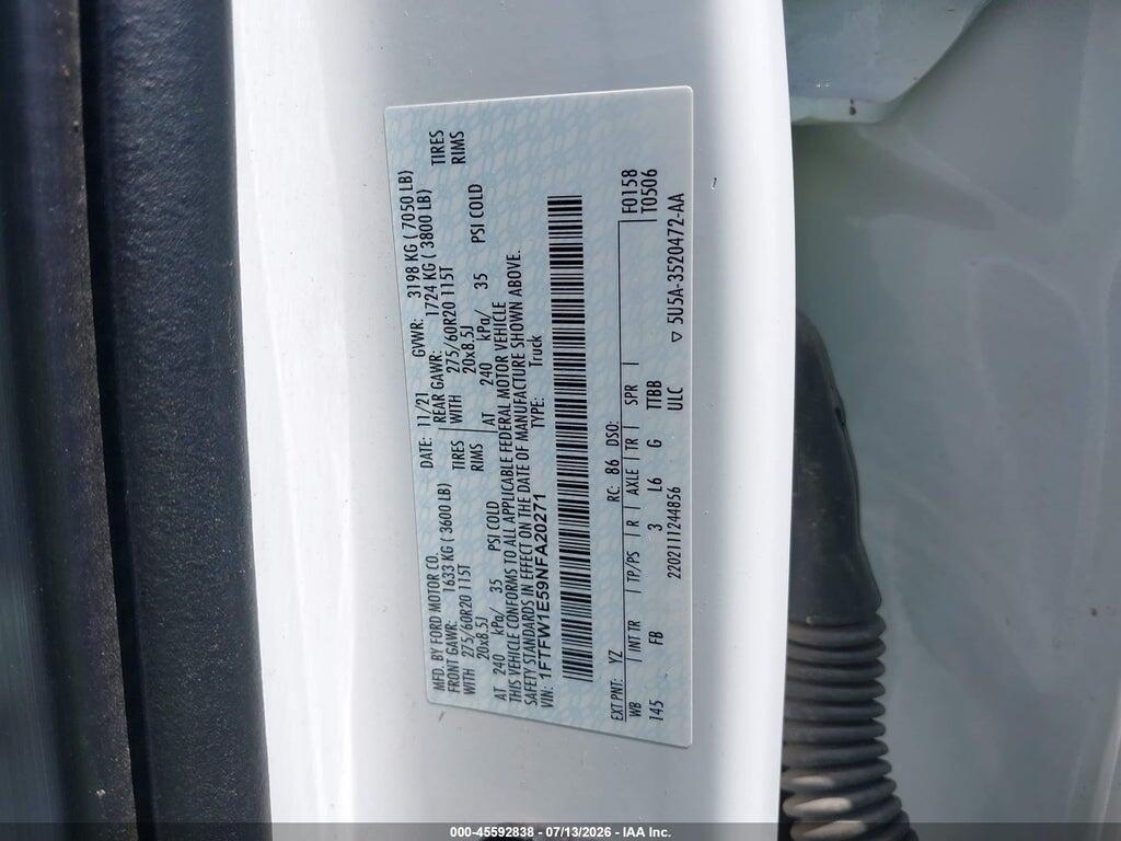 1FTFW1E59NFA20271 2022 FORD F-150 photo no. 9