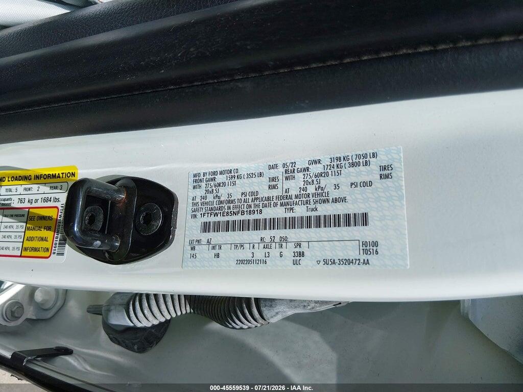 1FTFW1E85NFB18918 2022 FORD F-150 photo no. 9