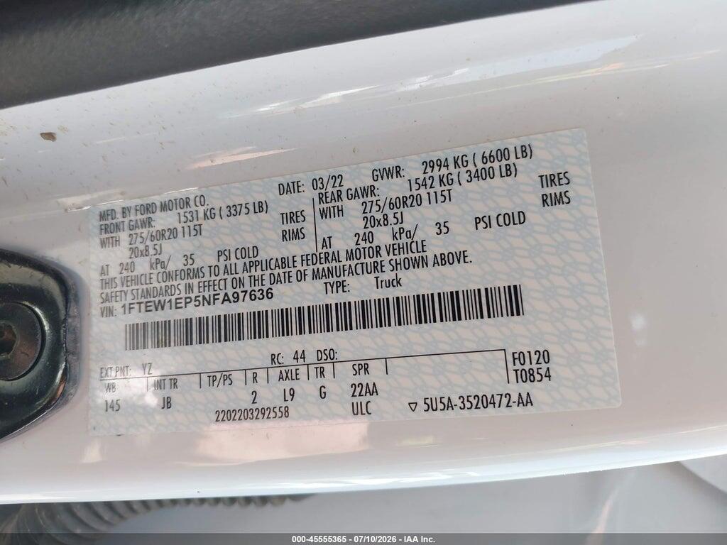 1FTEW1EP5NFA97636 2022 FORD F-150 photo no. 9