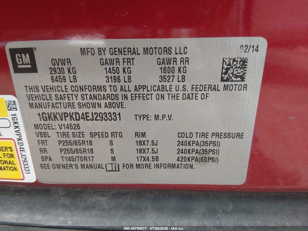 1GKKVPKD4EJ293331 2014 GMC ACADIA photo no. 9