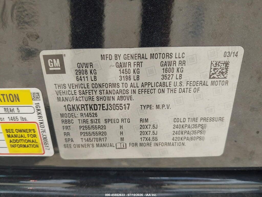 1GKKRTKD7EJ305517 2014 GMC ACADIA photo no. 9