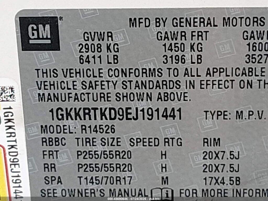 1GKKRTKD9EJ191441 2014 GMC ACADIA photo no. 9