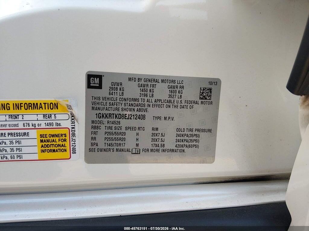 1GKKRTKD8EJ212408 2014 GMC ACADIA photo no. 9