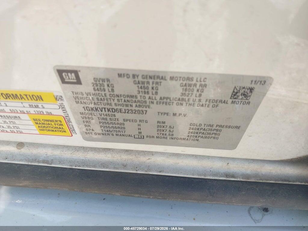 1GKKVTKD6EJ232037 2014 GMC ACADIA photo no. 9