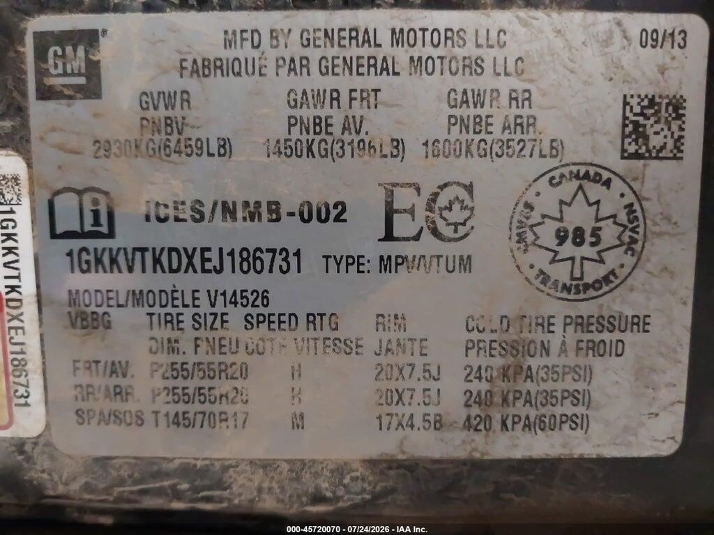 1GKKVTKDXEJ186731 2014 GMC ACADIA photo no. 9