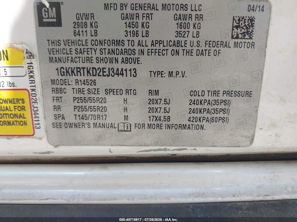 1GKKRTKD2EJ344113 2014 GMC ACADIA photo no. 9