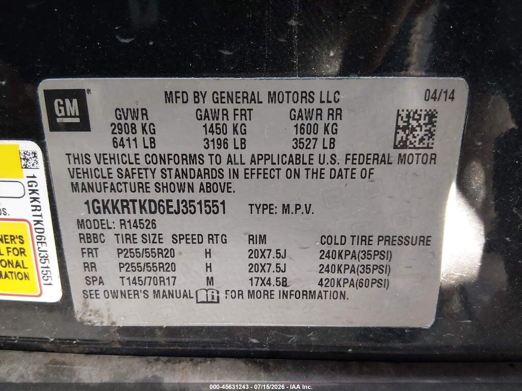 1GKKRTKD6EJ351551 2014 GMC ACADIA photo no. 9