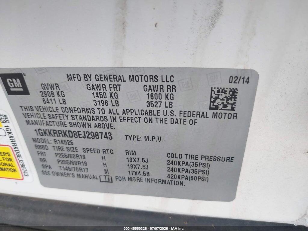 1GKKRRKD8EJ298743 2014 GMC ACADIA photo no. 9