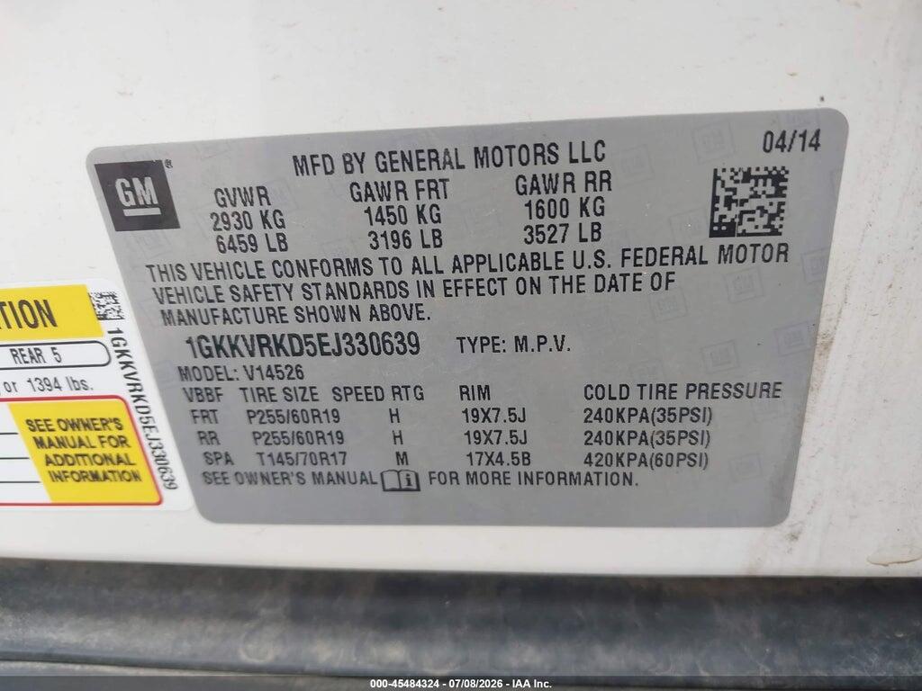 1GKKVRKD5EJ330639 2014 GMC ACADIA photo no. 9