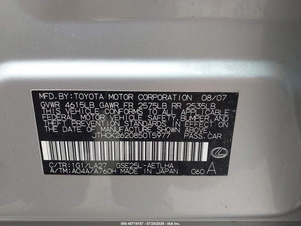 JTHCK262085015977 2008 LEXUS IS 250 photo no. 9