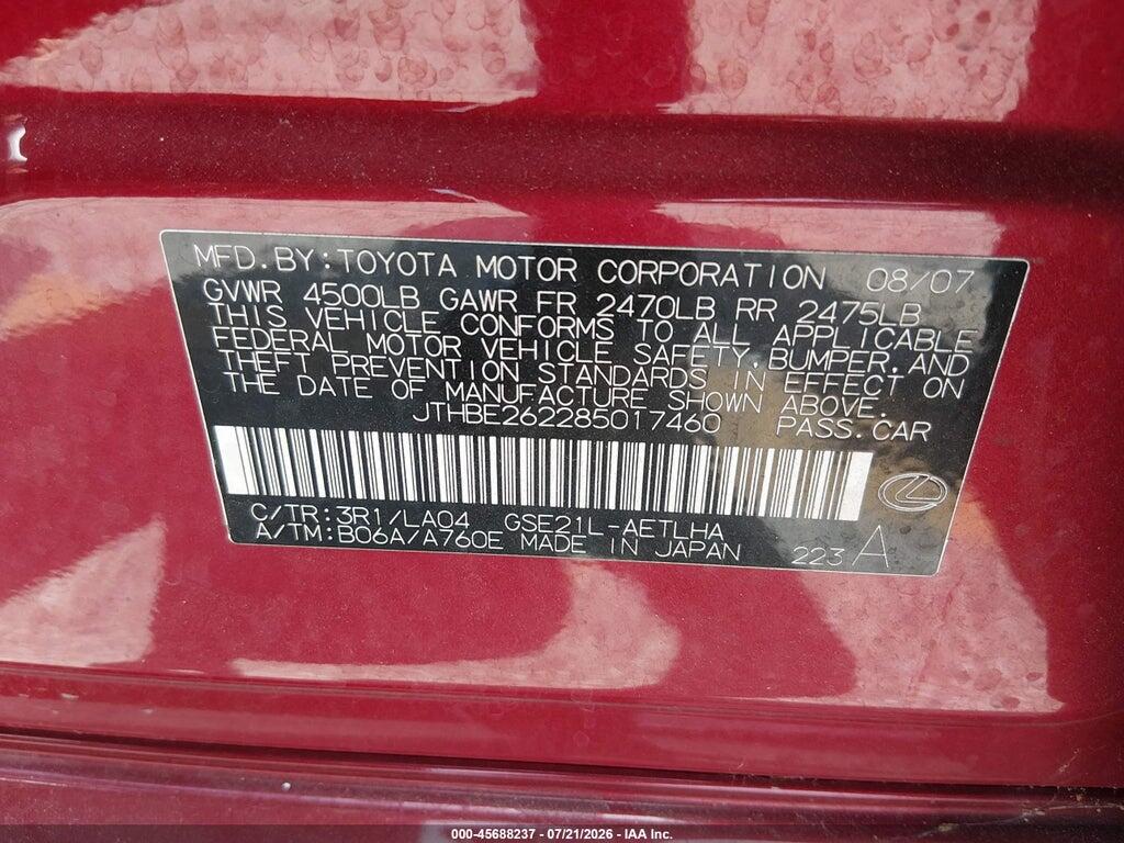 JTHBE262285017460 2008 LEXUS IS 350 photo no. 9