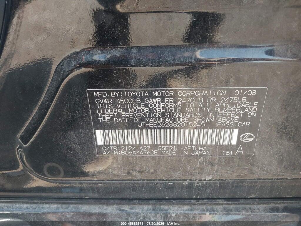 JTHBE262882015245 2008 LEXUS IS 350 photo no. 9