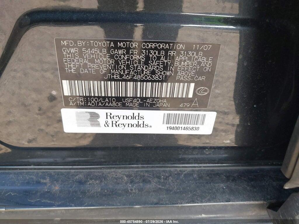JTHBL46F485063831 2008 LEXUS LS 460 photo no. 9
