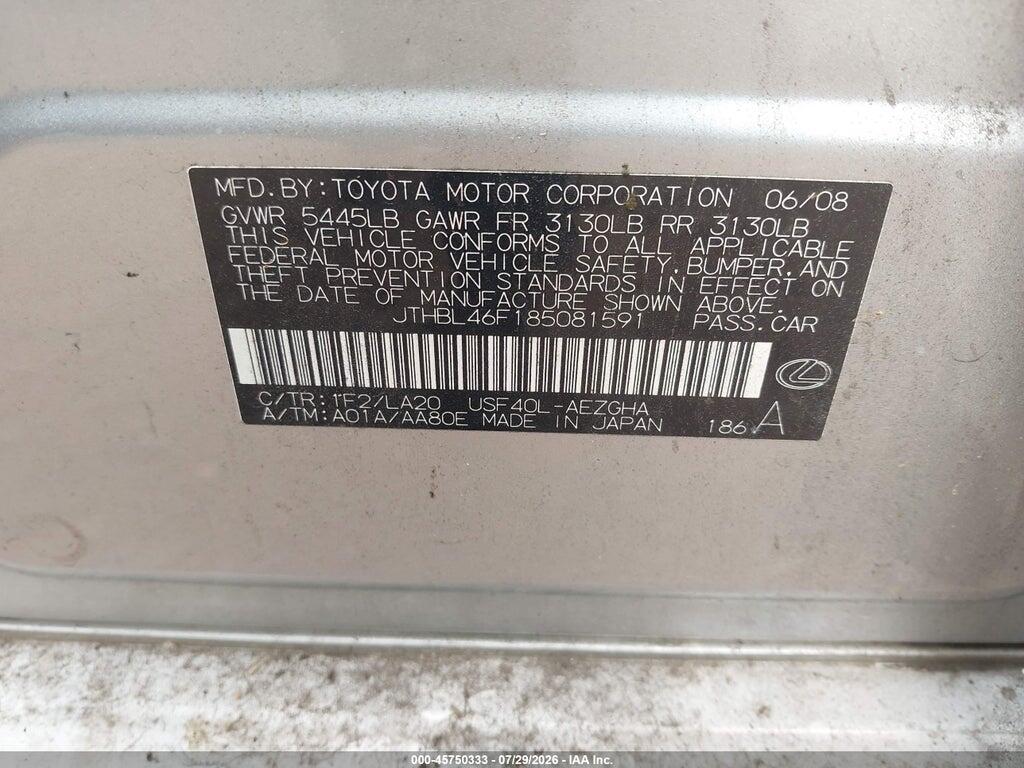 JTHBL46F185081591 2008 LEXUS LS 460 photo no. 9