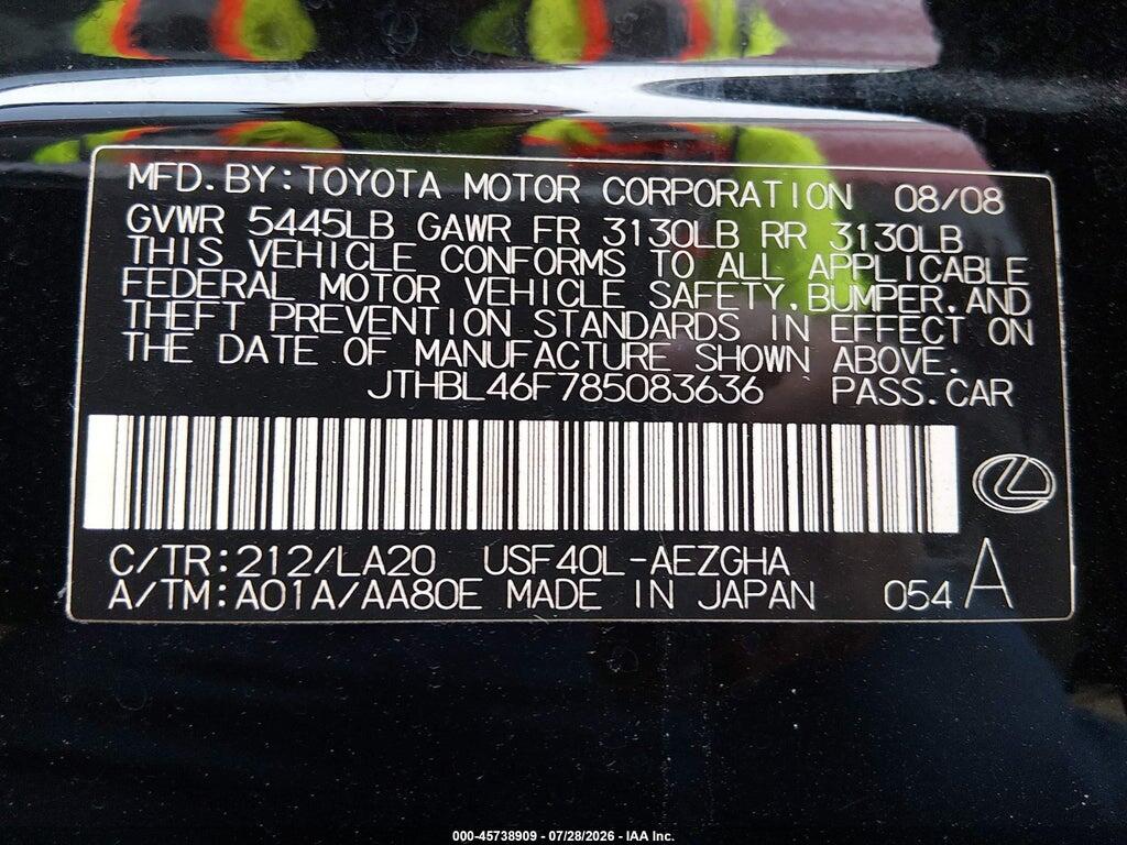 JTHBL46F785083636 2008 LEXUS LS 460 photo no. 9