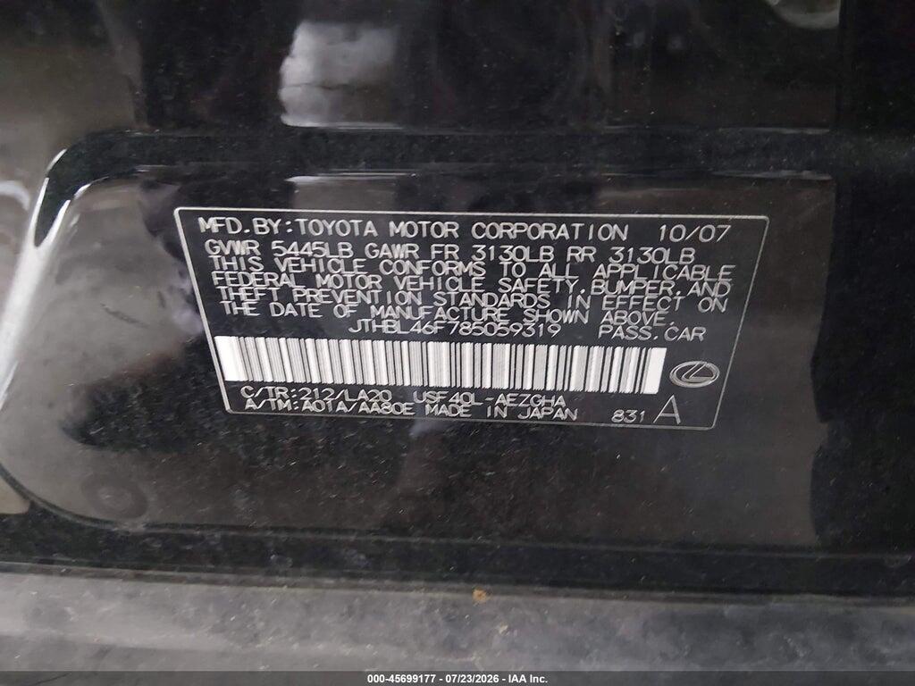 JTHBL46F785059319 2008 LEXUS LS 460 photo no. 9