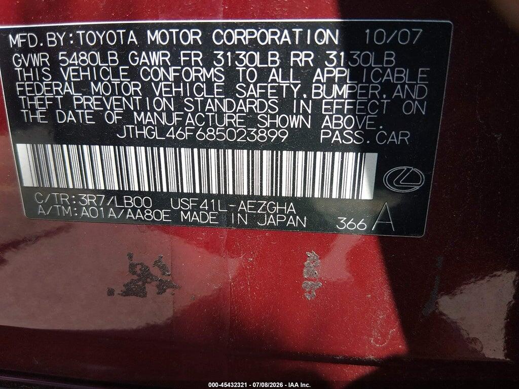 JTHGL46F685023899 2008 LEXUS LS 460 photo no. 9