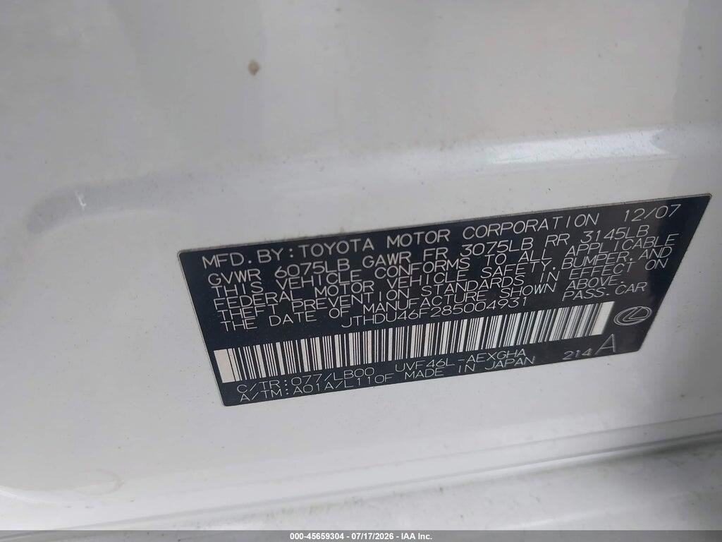 JTHDU46F285004931 2008 LEXUS LS 600H photo no. 9