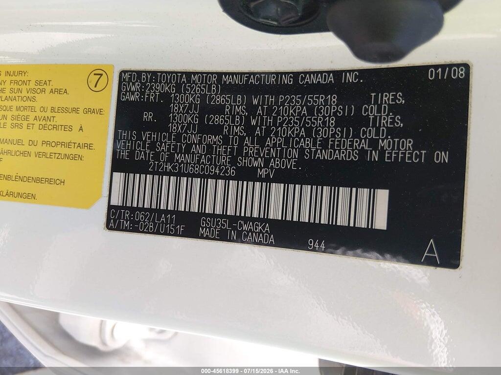 2T2HK31U68C094236 2008 LEXUS RX 350 photo no. 9