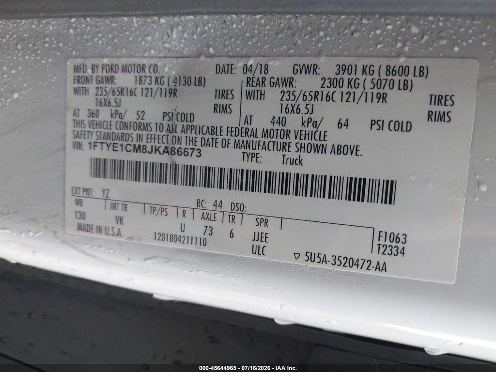 1FTYE1CM8JKA86673 2018 FORD TRANSIT-150 photo no. 9
