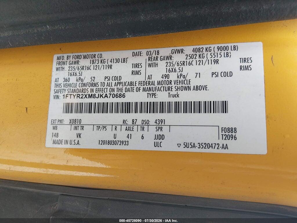 1FTYR2XM8JKA70686 2018 FORD TRANSIT-250 photo no. 9