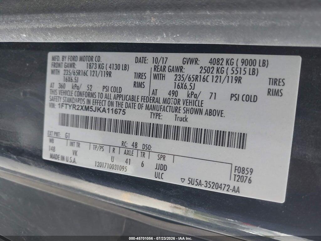 1FTYR2XM5JKA11675 2018 FORD TRANSIT-250 photo no. 9