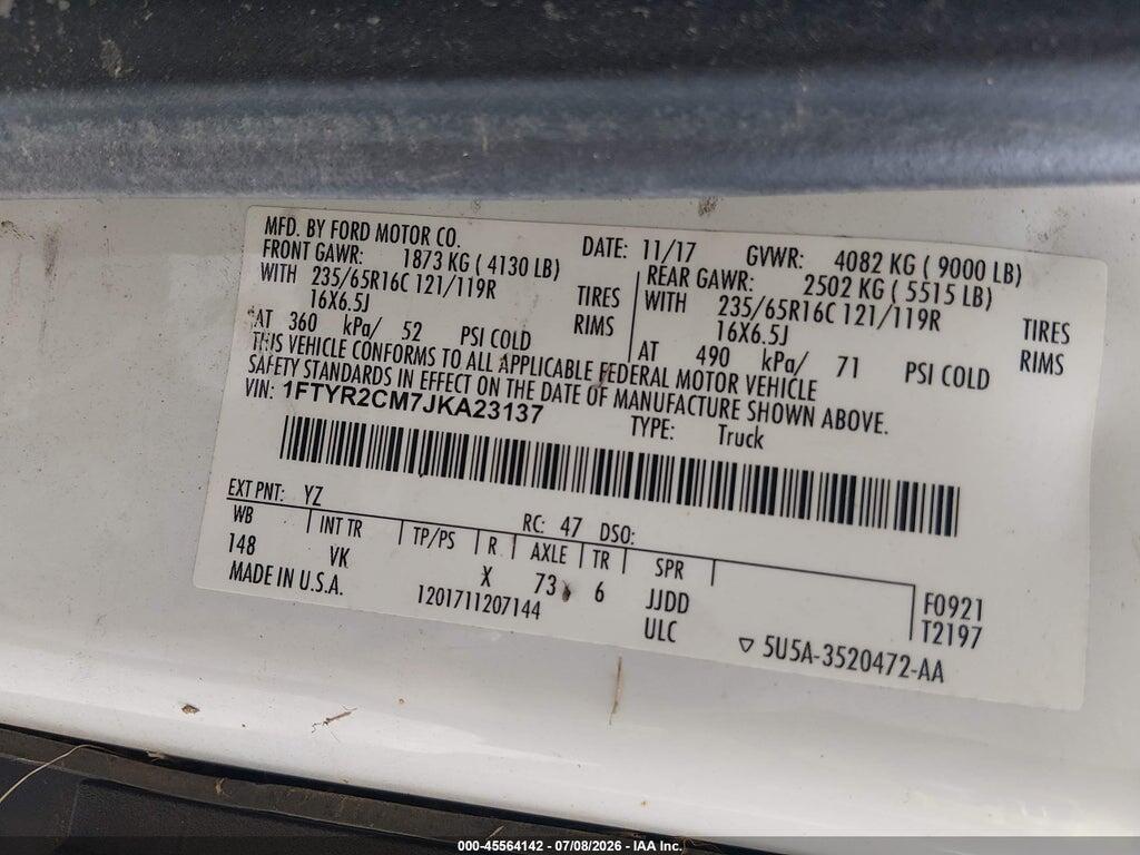1FTYR2CM7JKA23137 2018 FORD TRANSIT-250 photo no. 9